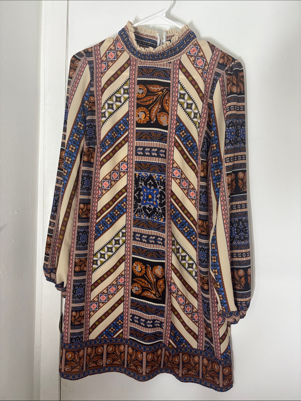 Jealous Tomato Cream Multi-Print Boho Long Sleeve Dress